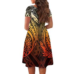 Abito Estivo da Donna a Maniche Corte con Motivo Tribale Polinesiano <span class=keywords><strong>Giallo</strong></span>, Personalizzabile, Vintage, Alla Moda e Casual - Product Image 5