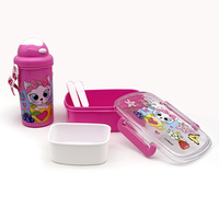 Boîte à bento chat sans BPA pour enfants boîtes à lunch avec ensemble de bouteilles d'eau, contenants à lunch en plastique portables coffret cadeau pré-scolaire