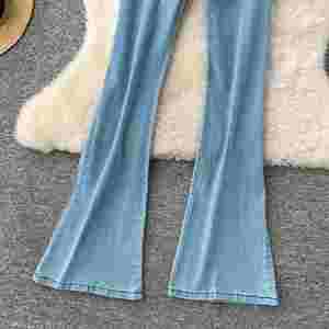 Mono largo de mezclilla 3D sin tirantes, informal, de cintura alta, sin mangas, para mujer, venta al por mayor - Product Image 3