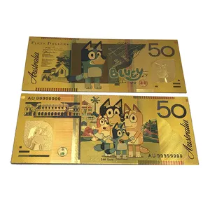 준비 재고 50 호주 달러 만화 은행 노트 24k 골드 도금 지폐