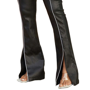 ODM & OEM Femmes Sexy PU <span class=keywords><strong>Cuir</strong></span> <span class=keywords><strong>Skinny</strong></span> Bell-Bottoms Pantalon Taille Haute Body-con Contraste Passepoil Ourlet Fendu PU <span class=keywords><strong>Cuir</strong></span> - Product Image 6