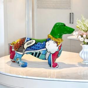 Cross-border Modern Creative Colorful Epoxy Resin Sculpted Dachshund <b>Dog</b> <b>Ornament</b> Home Office Desktop Decoration Handicraft - Product Image 4
