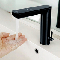 Nouvelle technologie sans alimentation externe, robinet à détection tactile noir, mélangeur d'eau chaude et froide, robinet de lavabo à détection tactile