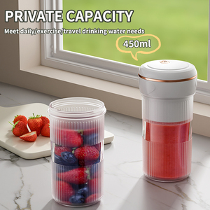 Exprimidores portátiles recargables por USB de 450 ml, mini <span class=keywords><strong>licuadora</strong></span> inalámbrica con 6 cuchillas de acero inoxidable, exprimidor de frutas portátil con preparación rápida en 40 segundos. - Product Image 1