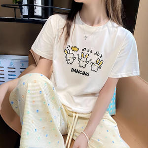 เสื้อยืดลายกราฟิกผ้าฝ้าย100% สำหรับผู้หญิงฤดูร้อน2025เสื้อยืดคอกลมอเนกประสงค์พิมพ์ลายดิจิตอล - Product Image 2