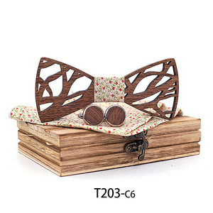 Noeuds papillon en bois à gravure 3D pour hommes Noeud papillon en bois fait à la main Papillon en bois Noeud papillon Gravata Cadeau Bouton de manchette Mouchoir Set Box - Product Image 6