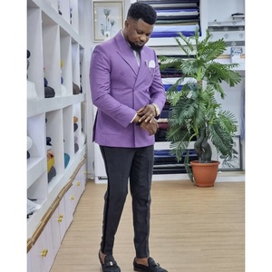 Traje de hombre morado de doble botonadura con solapa de pico y dos aberturas traseras, ajuste slim, 2 piezas, para boda, novio, esmoquin, blazer - Product Image 1