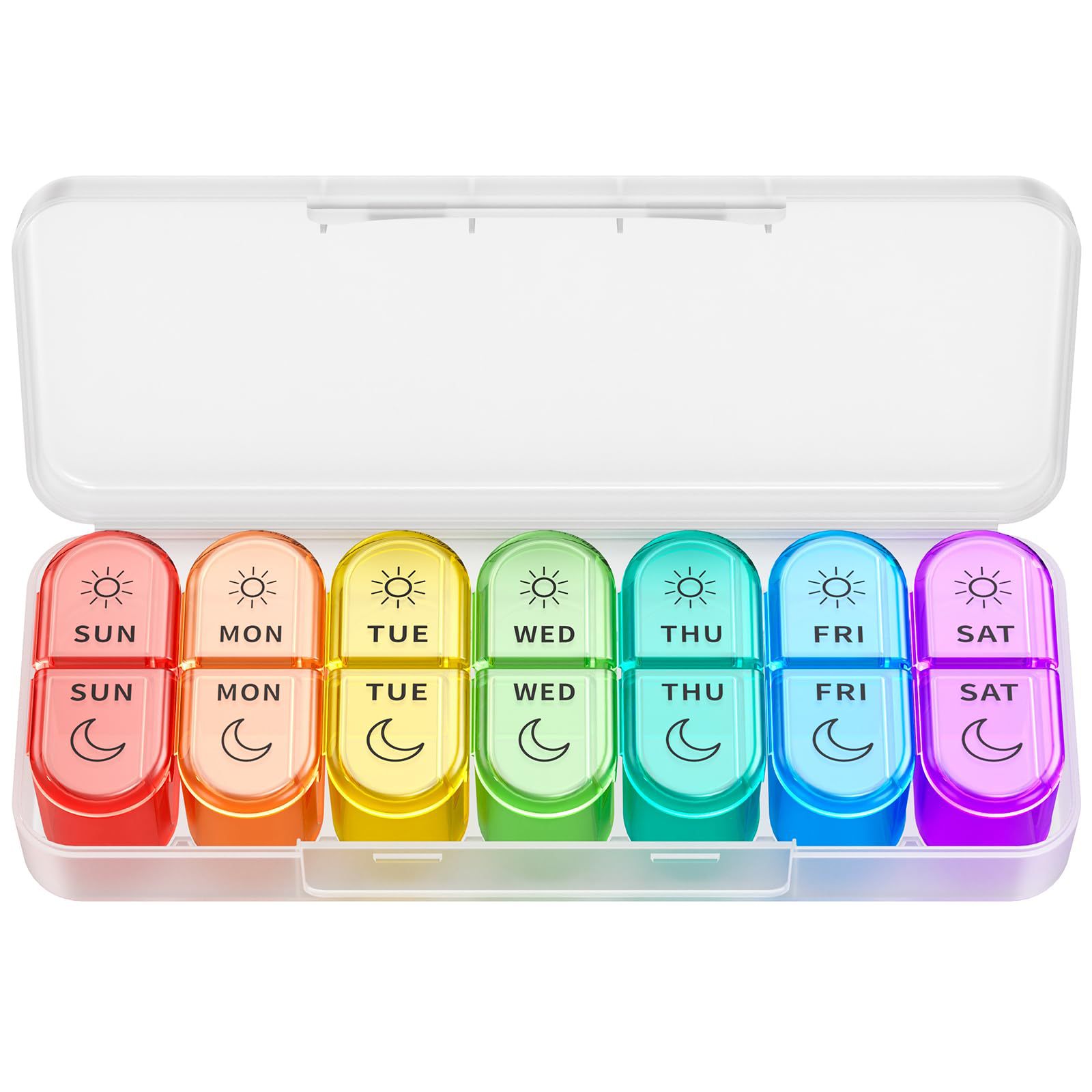 Coque transparente, 14 compartiments, Arc-en-ciel