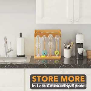 ชั้นวางขวดนมไม้แบบหลายชั้นพร้อมที่เก็บจุกนมหลอกสำหรับวางบนโต๊ะ - Product Image 5