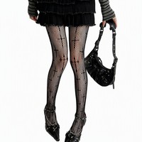 Collants en résille jacquard croisé pour femme, motif gothique punk, en nylon, pour Halloween, vente en gros, en stock, personnalisables OEM