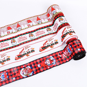 DIY kabel pita Natal cetakan kepingan salju merah hitam pita kotak-kotak untuk karangan bunga busur dekorasi Natal - Product Image 5