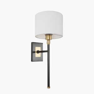 Simple American Brass Wall Sconce with <b>Drum</b> Fabric <b>Shade</b>, Modern Decor Wall <b>Lamp</b> for Living Room, Bedroom, Hallway Hotel - Product Image 2