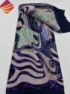 Tela de Tul con Lentejuelas Coloridas de Alta Calidad, Tela de Encaje Francés con Cuentas, Bordado de Malla, Tela de Encaje Africana para Vestidos de Fiesta para <span class=keywords><strong>Mujer</strong></span> - Product Image 5