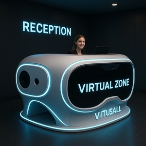 Q002 Bureau de réception incurvé artistique en FRP, taille personnalisable, pour PDG et dirigeants, idéal pour hall d'hôtel et zone de réception de bureau, avec surface brillante - Product Image 4