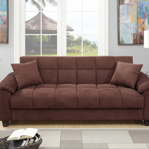 Living Room Adjustable <b>Sofa</b> Chocolate Color Microfiber Plush Storage Couch 1pc Futon <b>Sofa</b> w Pillows - Product Image 1