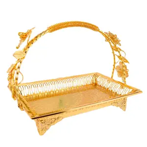 European style With handle Fruit Basket Metal Fruit Tray goldplating Snack Cake Plate Hotel Restaurant Decorative Tableware