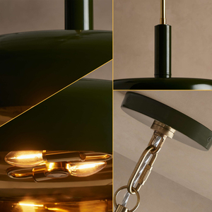 Lampada a Sospensione LED Industriale Mid-century, Stile Americano Moderno Retrò, Verde Scuro Circolare, per Sala da Pranzo - Product Image 3