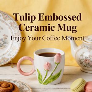 Tazas de Lujo de Cerámica con Diseño de Flor de Tulipán, Estilo Creativo, <span class=keywords><strong>Taza</strong></span> de Café para Oficina, <span class=keywords><strong>Taza</strong></span> con Relieve, <span class=keywords><strong>Taza</strong></span> de Gran Capacidad para Desayuno - Product Image 6