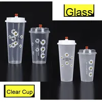 Gobelets en plastique PP jetables personnalisables avec couvercles, adaptés aux boissons chaudes et froides comme le thé au lait et le thé à bulles