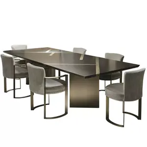Nordic rectangular stainless steel legs Italian design chair and long dining table set luxury with wood or marble tops