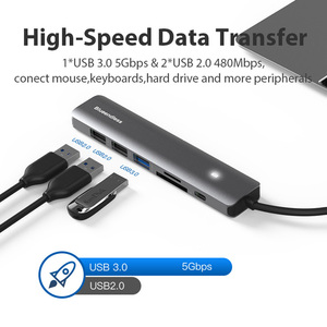 Nhôm Chất lượng cao 7 trong 1 <span class=keywords><strong>USB</strong></span> Loại C Type-C adapter Hub Dock cho Macbook máy tính xách tay với <span class=keywords><strong>USB</strong></span> 3.0 <span class=keywords><strong>USB</strong></span> 2.0 HD PD SD TF Đầu Đọc Thẻ - Product Image 3
