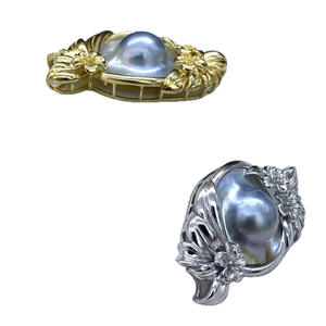 Charm Unisex de Plata 925 con Perla Mabe Blanca Redonda de 26mm x 40mm, Engaste de Flor, Estilo Clásico, para Collar - Product Image 5