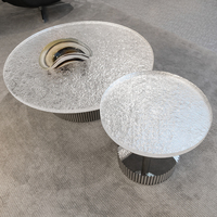 Table basse en verre minimaliste moderne avec panneau métallique, mobilier de salon, vente directe d'usine