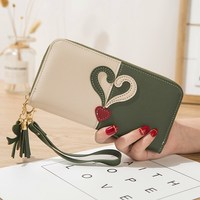Dompet kartu baru untuk wanita edisi Korea dompet sambungan cinta Panjang tas ritsleting tas tangan klip uang wanita 2025