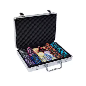 ชุดชิปโป๊กเกอร์สำหรับคาสิโนพร้อมเคสอลูมิเนียมสีเงิน/สีดำ200ชิ้นชิปปั้นดินเผาออกแบบโลโก้ได้ตามต้องการ - Product Image 1