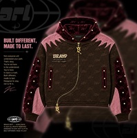 Blouson à capuche matelassé personnalisé avec fermeture éclair, décorations rivets, broderie asymétrique, coupe courte, style urbain, pour homme, éco-responsable, ODM