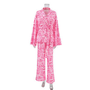 Ensemble <span class=keywords><strong>de</strong></span> pyjama pour femme en deux pièces avec ceinture, col en V, manches longues, pour <span class=keywords><strong>la</strong></span> Saint-Valentin, livraison directe - Product Image 4