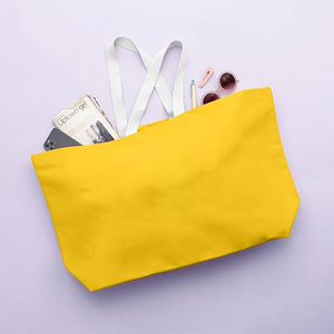Sac fourre-tout de plage jaune en toile, grand format, réutilisable, idéal pour les courses, les voyages, les pique-niques et le camping - Vente en gros - Product Image 2
