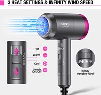 Sèche-cheveux portable CONFU 1600W léger, vitesse infinie, diffuseur, moteur DC, 3 réglages de chaleur, séchage rapide, ions négatifs, usage hôtelier