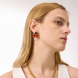 Set di Gioielli J&D Elegante a Forma di <span class=keywords><strong>Coccinella</strong></span>, Placcato Oro 18k, Acciaio Inossidabile, Orecchini e <span class=keywords><strong>Collana</strong></span> Classici a Forma di <span class=keywords><strong>Coccinella</strong></span> - Product Image 2