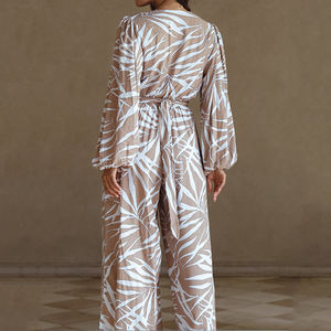 2026 Designer Beach Print Long-Sleeved <b>Loose</b>-<b>Fitting</b> <b>Jumpsuit</b> Custom Linen and Viscose Casual <b>Jumpsuits</b> - Product Image 4