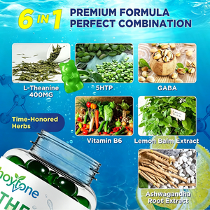 Gomitas <span class=keywords><strong>de</strong></span> L-Teanina 6 en 1 Personalizadas OEM, 400 mg <span class=keywords><strong>de</strong></span> GABA, Ashwagandha, 5-HTP, Calmante, Alivio del Estrés, Sueño Reparador, Gestión <span class=keywords><strong>de</strong></span> Energía Vegana - Product Image 4