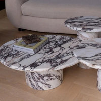 Ensemble de 3 tables basses nordiques, tables basses gigognes en marbre Calcutta Viola italien, rondes