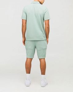 Ensemble polo et short gaufré vert poussière coupe ajustée avec col zippé, 100 % coton, imprimé, tenue décontractée - Product Image 2