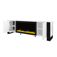 Support TV moderne haute brillance pour centre de divertissement Cheminée électrique non chauffante 2 armoires en bois Console multimédia pour téléviseurs
