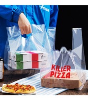 Sacs de transport personnalisés en PET recyclable avec logo découpé, soufflets latéraux et poignée intégrée, pour pizzas, gâteaux, whisky, bière, jus, 8-12 pouces, à emporter