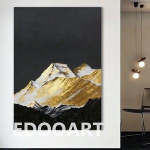 Peinture à l'huile abstraite Edooart, montagnes dorées sur fond noir, art mural moderne pour salon, entrée, décoration, effet 3D, fait main - Product Image 4