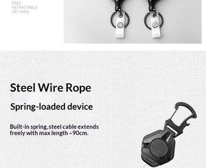 พวงกุญแจแบบยืดหดได้ คาราไบเนอร์แบบหนา ที่ใส่บัตรแบบยุทธวิธี สายคล้องคอแบบม้วนเก็บได้ พร้อมที่ใส่บัตร  สำหรับปีนเขา - Product Image 6