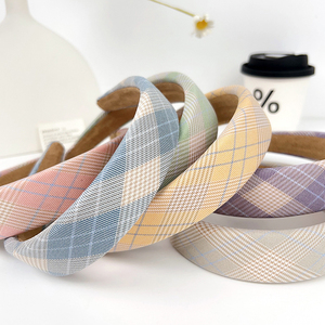 Summer Solid Color Fresh Checked Fabric <strong>Headband</strong> Wide Edge Simple Sweet Hair Accessories Face Pressure Hair Temperament <strong>Headband</strong> - Product Image 2