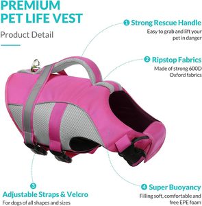 Gilet de sauvetage pour <span class=keywords><strong>chien</strong></span> à haute flottabilité avec poignée de sauvetage, en polyester Ripstop, gilet de sauvetage réfléchissant pour animaux de compagnie, combinaison de natation de sécurité pour toutes les races de chiens - Product Image 4