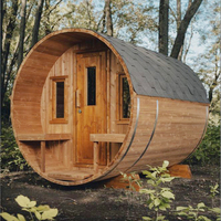 Kapsul Sauna Spa Portabel Inframerah Kayu Solid Modern Hemlock/Red Cedar untuk Luar Ruangan dengan Shower Uap Elektrik Kombinasi Villa Merah