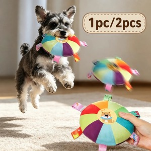 Dog Sounding <b>Plush</b> Toy Bell Cartoon Flying Disc Toy Small Dog Teeth Grinding Toy Wear-resistant Bite-resistant Puppy Pet Product - Product Image 3