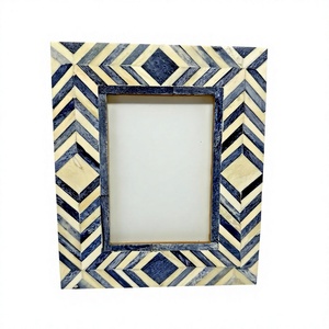 Handmade Eco-Friendly Durable Pine Wood & Bone Inlay Custom Design Modern Tabletop Vertical Photo <b>Frame</b> with Floral Artwork - Product Image 1