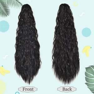 Cola de Caballo de Fibra Sintética Negra Natural de 22 Pulgadas, Resistente a Altas Temperaturas, con Diseño de Ondas de Maíz y Rizos Largos, para Mujeres y Niñas, Estilo con Pinza - Product Image 2
