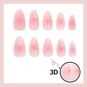 24 Uñas Postizas Desmontables con Diseño 3D en Relieve de Flor de Cerezo Rosa Almendrado - Product Image 4