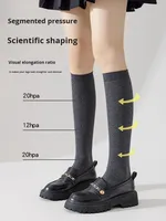 Chaussettes mi-mollet en coton respirant pour femme, grises, noires, tricotées, style JK amincissant, pour les journées scolaires